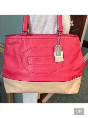 Coach Hampton Red and Tan Tote Bag  Shoulder bag  soft smooth leather Excellent